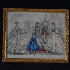 Godey's Antique Fashion Magazine Print circa 1865